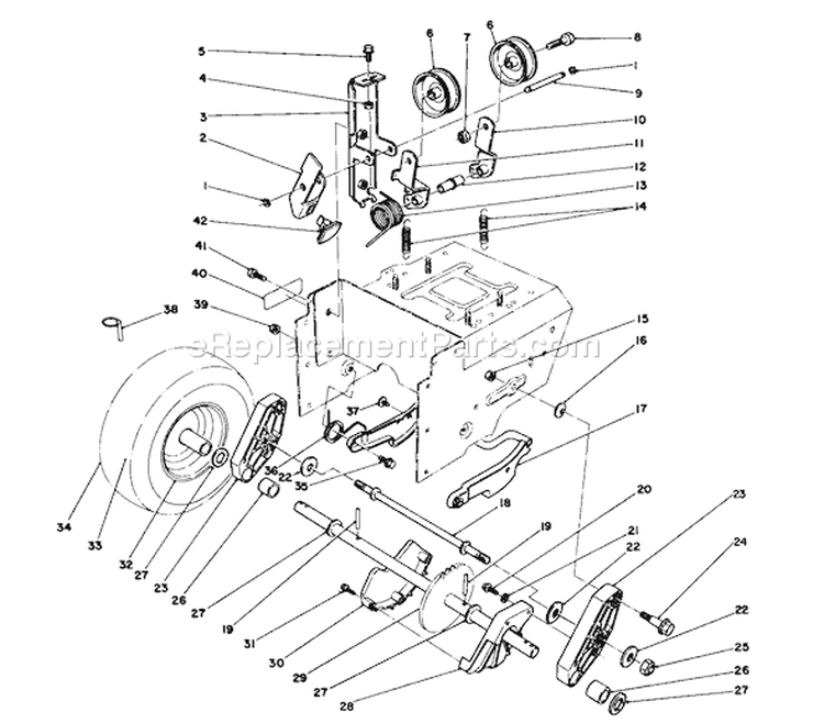Traction Drive Assembly Diagram and Parts List for 38573 9000001-9999999 - 1989 Toro Snow Blower