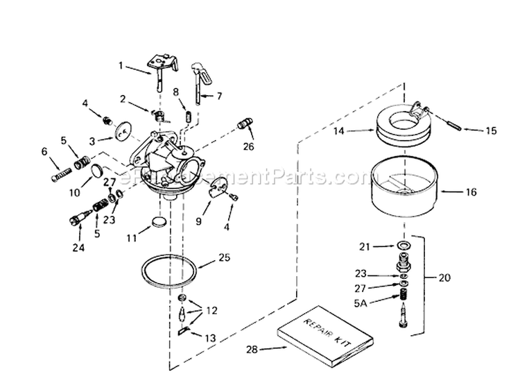 Carburetor Diagram and Parts List for 38573 9000001-9999999 - 1989 Toro Snow Blower