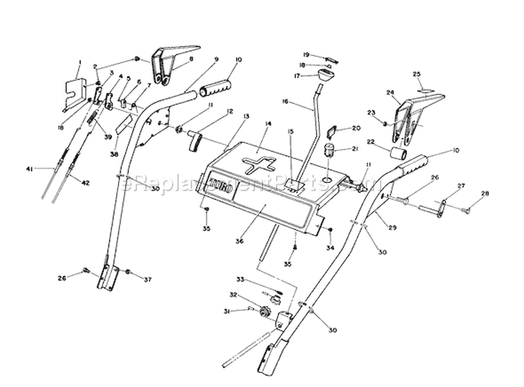 Handle Assembly Diagram and Parts List for 38573 9000001-9999999 - 1989 Toro Snow Blower