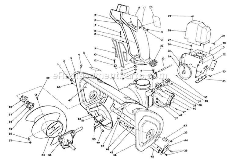 Housing & Chute Assembly Diagram and Parts List for 38573 9000001-9999999 - 1989 Toro Snow Blower