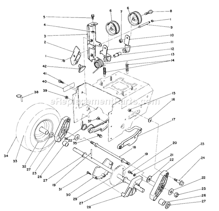 Traction Drive Assembly Diagram and Parts List for 38574 0000001-0999999 - 1990 Toro Snow Blower