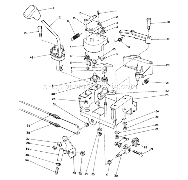 Traction Linkage Assembly Diagram and Parts List for 38574 0000001-0999999 - 1990 Toro Snow Blower