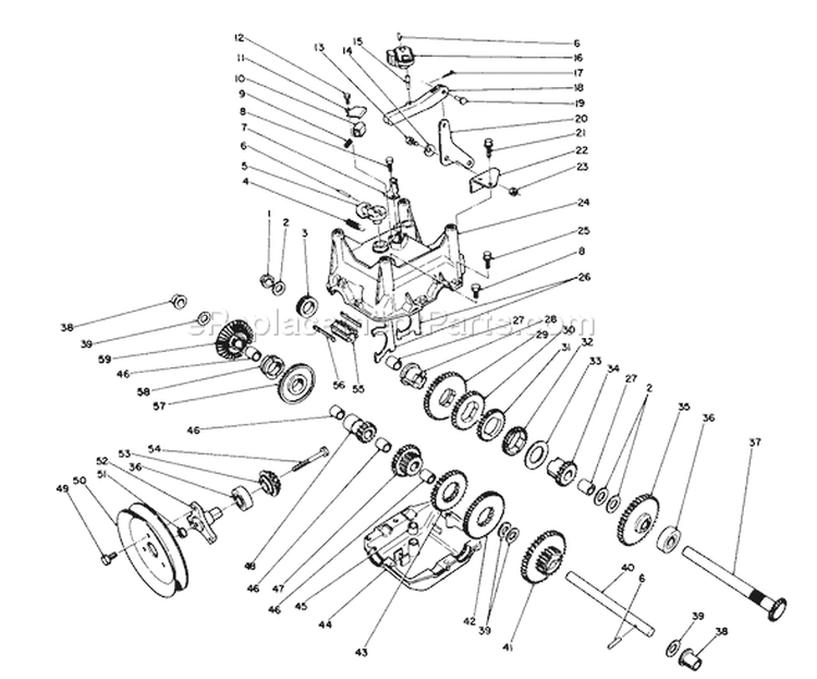 Tranamisaion Diagram and Parts List for 38574 0000001-0999999 - 1990 Toro Snow Blower