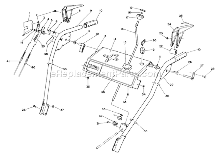 Handle Assembly Diagram and Parts List for 38574 0000001-0999999 - 1990 Toro Snow Blower