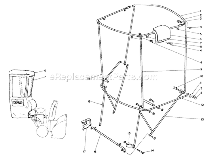 Snow Cab Diagram and Parts List for 38574 2000001-2999999 - 1992 Toro Snow Blower