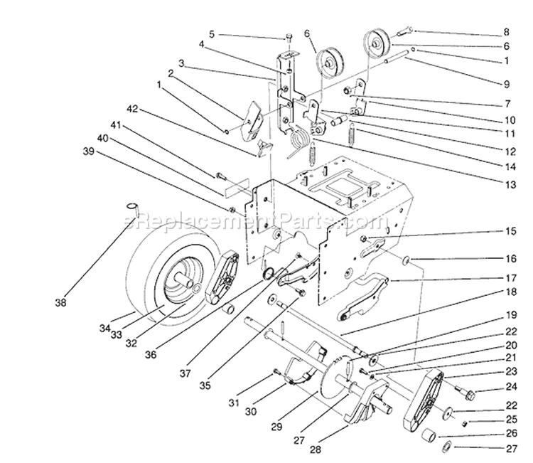 Traction Drive Assembly Diagram and Parts List for 38574 2000001-2999999 - 1992 Toro Snow Blower