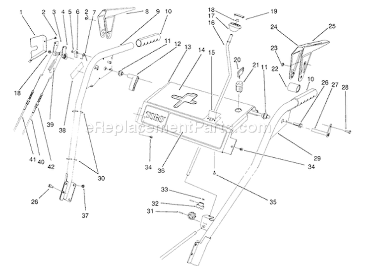 Handle Assembly Diagram and Parts List for 38574 2000001-2999999 - 1992 Toro Snow Blower