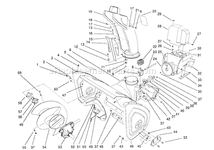 Housing & Chute Assembly Diagram and Parts List for 38574 2000001-2999999 - 1992 Toro Snow Blower