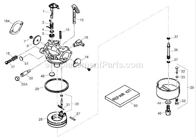Carburetor Diagram and Parts List for 38575 280000001-280999999 - 2008 Toro Snow Blower