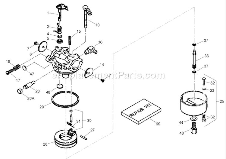 Carburetor Diagram and Parts List for 38571 280000001-280999999 - 2008 Toro Snow Blower