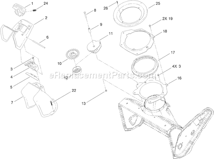 Chute Control Assembly Diagram and Parts List for 38578 310000001-310999999 - 2010 Toro Snow Blower