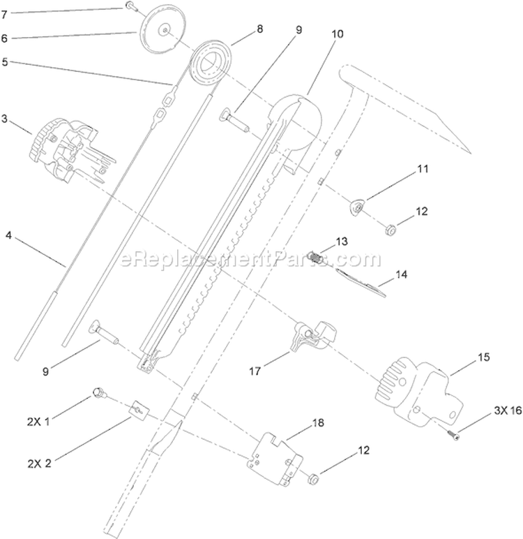 Handle Chute Control Assembly Diagram and Parts List for 38578 310000001-310999999 - 2010 Toro Snow Blower