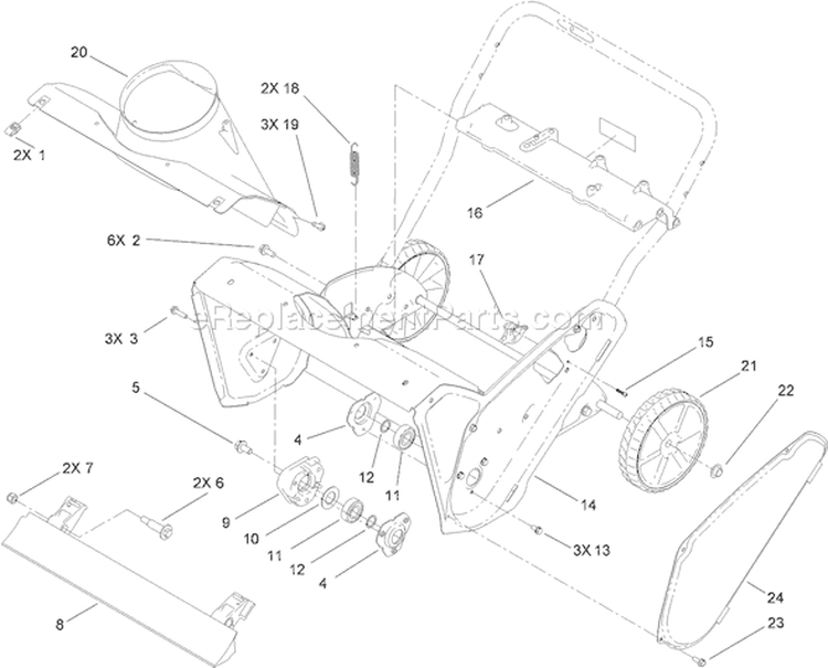 Main Frame Assembly Diagram and Parts List for 38578 310000001-310999999 - 2010 Toro Snow Blower