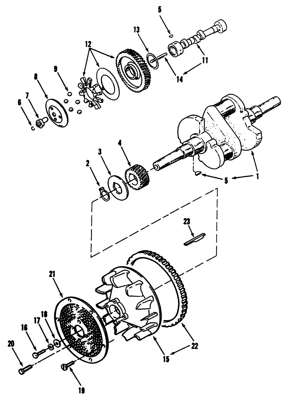 Crankshaft, Camshaft, Flywheel Diagram and Parts List for 73421 5901047 - 5999999 Toro Lawn Tractor