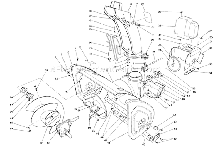 Housing & Chute Assembly Diagram and Parts List for 38566 0000001-0999999 - 1990 Toro Snow Blower