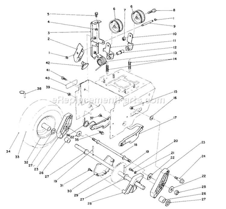 Traction Drive Assembly Diagram and Parts List for 38566 0000001-0999999 - 1990 Toro Snow Blower