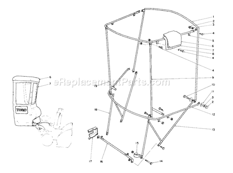 Snow Cab Assembly Diagram and Parts List for 38566 1000001-1999999 - 1991 Toro Snow Blower