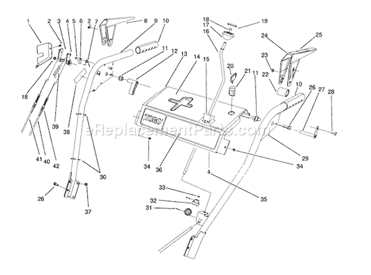 Handle Assembly Diagram and Parts List for 38580 2000001-2999999 - 1992 Toro Snow Blower