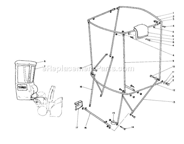 Snow Cab Assembly Diagram and Parts List for 38580 2000001-2999999 - 1992 Toro Snow Blower