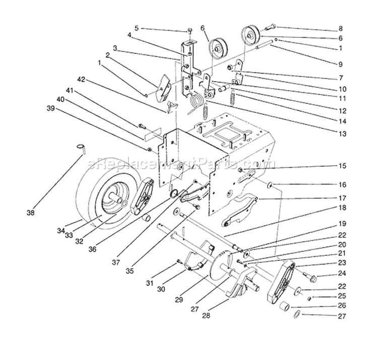 Traction Drive Assembly Diagram and Parts List for 38580 2000001-2999999 - 1992 Toro Snow Blower