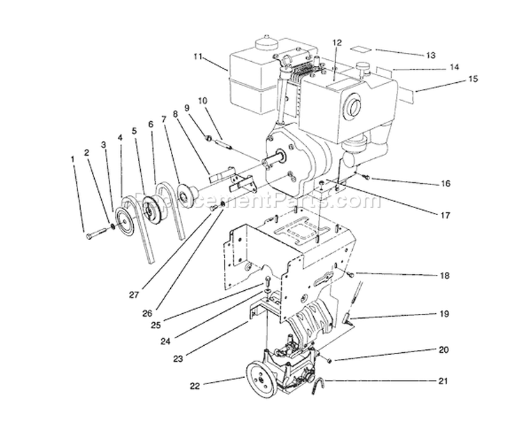 Engine Assembly Diagram and Parts List for 38580 2000001-2999999 - 1992 Toro Snow Blower