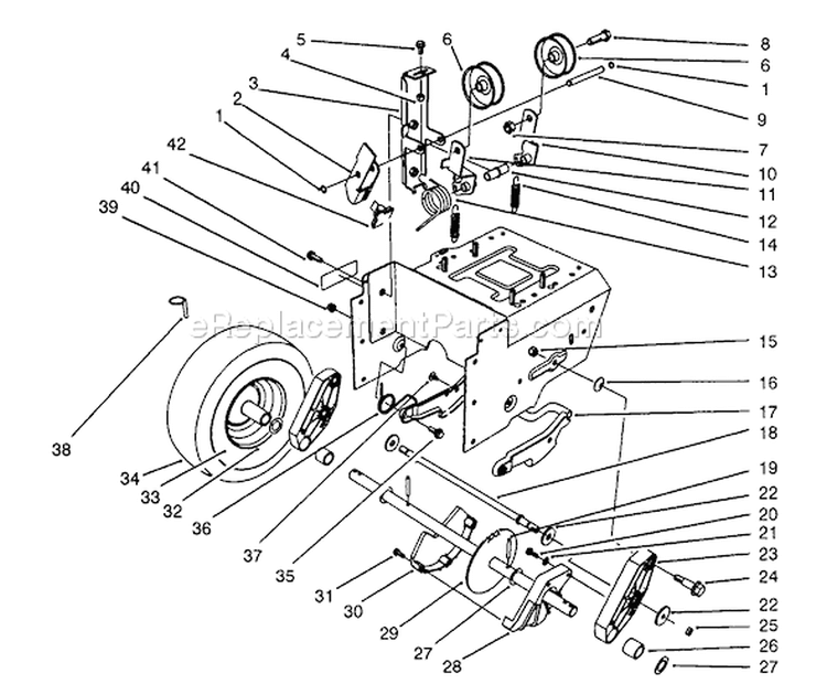 Traction Drive Assembly Diagram and Parts List for 38566 3900001-3999999 - 1993 Toro Snow Blower
