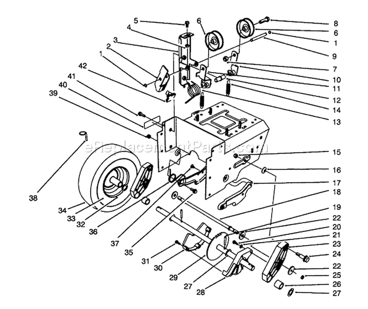 Traction Drive Assembly Diagram and Parts List for 38566 59000001-59999999 - 1995 Toro Snow Blower