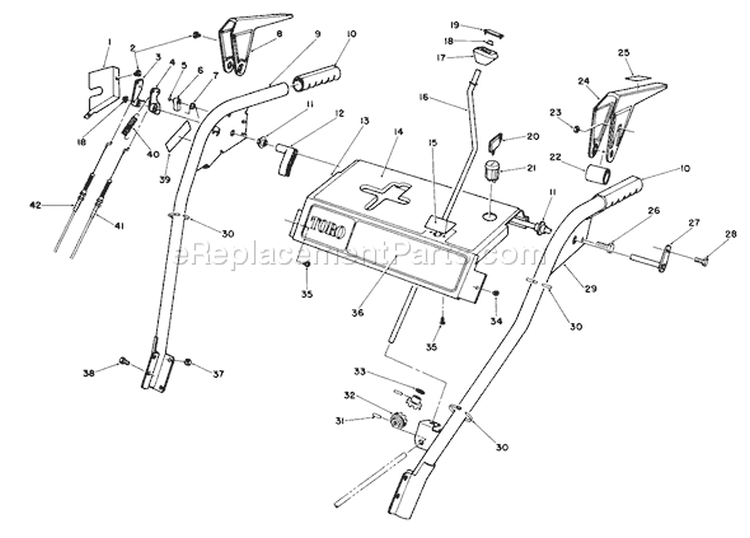 Handle Assembly Diagram and Parts List for 38565 8000001-8999999 - 1988 Toro Snow Blower