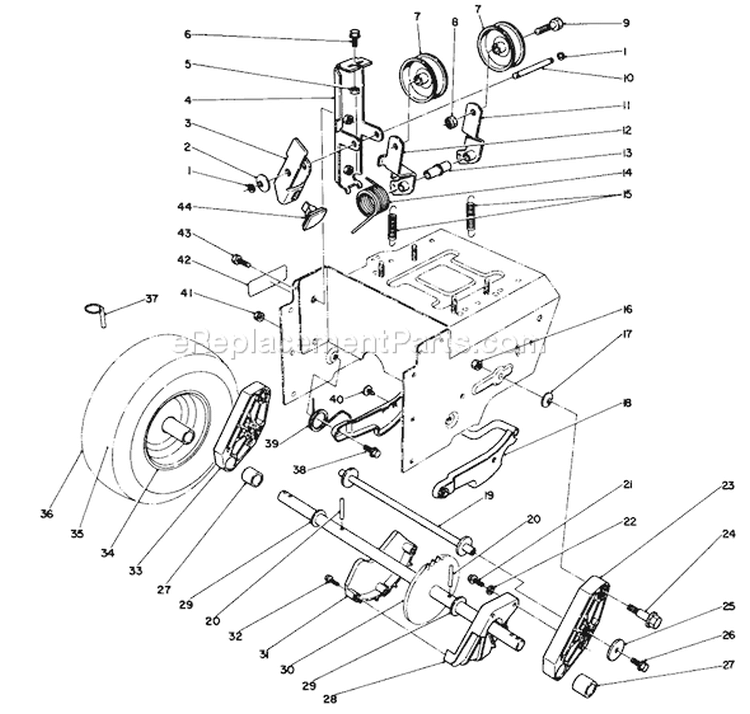 Traction Drive Assembly Diagram and Parts List for 38565 8000001-8999999 - 1988 Toro Snow Blower