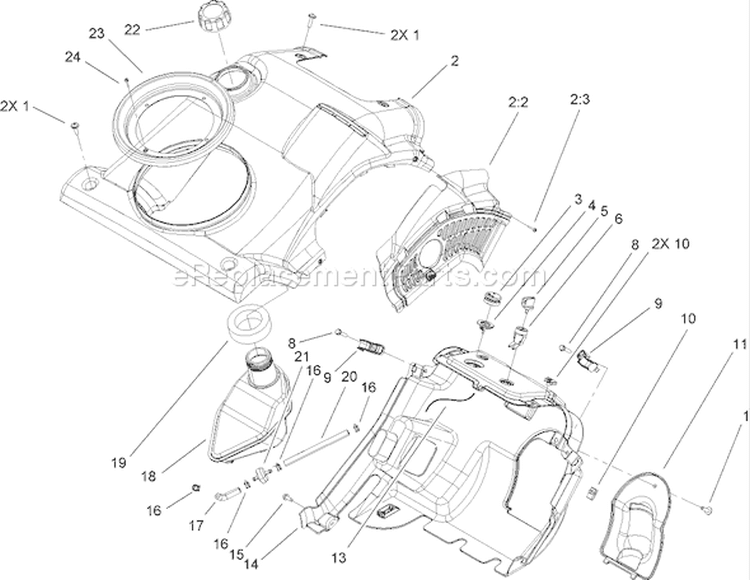 Shroud and Control Assembly Diagram and Parts List for 38581 280000001-280999999 - 2008 Toro Snow Blower