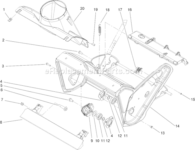 Rotor Housing and Scraper Assembly Diagram and Parts List for 38581 280000001-280999999 - 2008 Toro Snow Blower