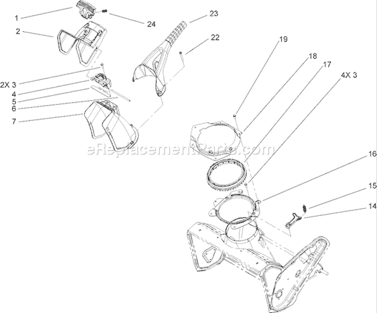 Chute Assembly Diagram and Parts List for 38571 280000001-280999999 - 2008 Toro Snow Blower
