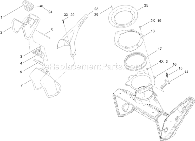 Chute Control Assembly Diagram and Parts List for 38582 310000001-310999999 - 2010 Toro Snow Blower