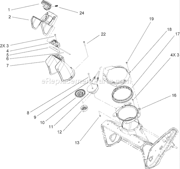 Chute Assembly Diagram and Parts List for 38583 290000001-290999999 - 2009 Toro Snow Blower