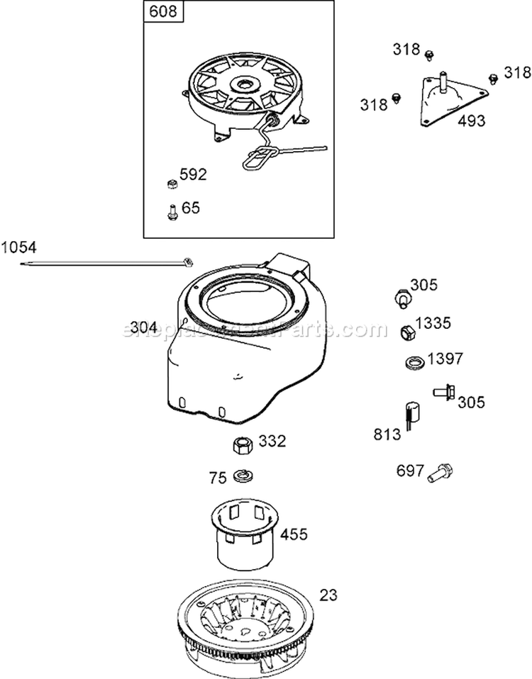 Flywheel, Blower Housing and Starter Assembly Diagram and Parts List for 38581 280000001-280999999 - 2008 Toro Snow Blower