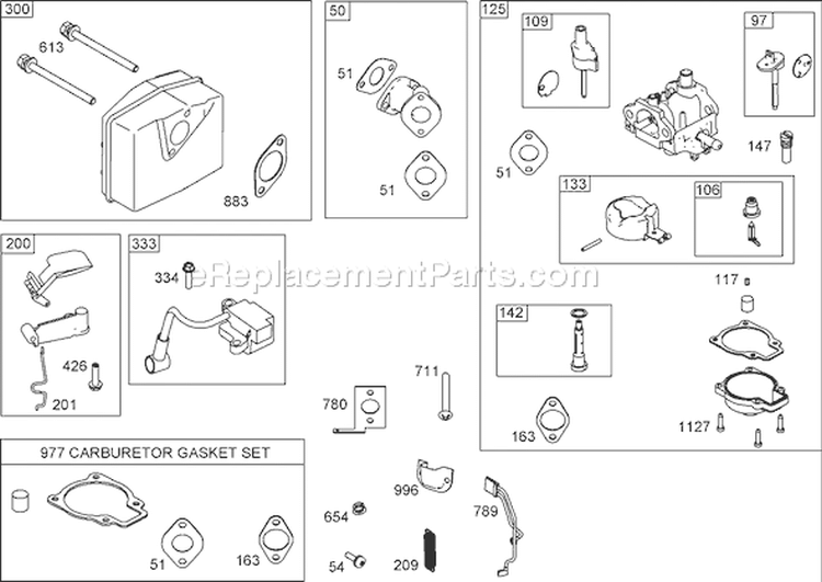 Muffler, Carburetor and Intake Manifold Diagram and Parts List for 38581 280000001-280999999 - 2008 Toro Snow Blower