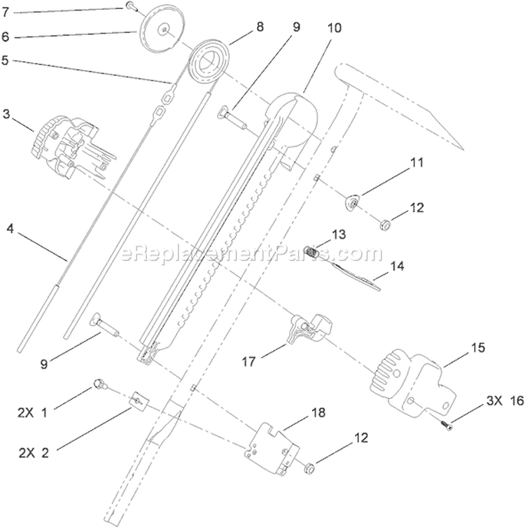 Handle Chute Control Assembly Diagram and Parts List for 38583 311000001-311999999 - 2011 Toro Snow Blower