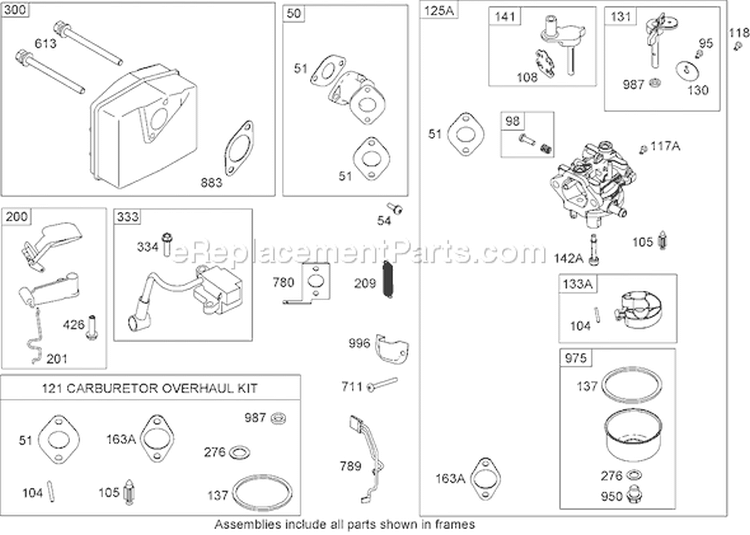 Muffler, Carburetor and Intake Manifold Diagram and Parts List for 38582 280000001-280999999 - 2008 Toro Snow Blower