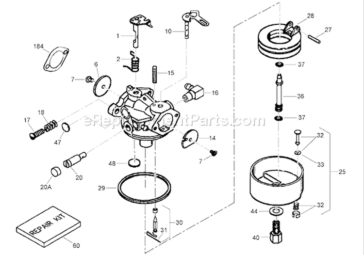 Carburetor Assembly Diagram and Parts List for 38585 280000001-280999999 - 2008 Toro Snow Blower
