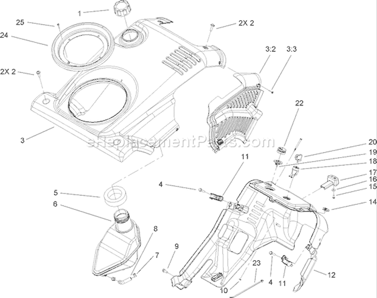 Shroud, Control Panel and Gas Tank Assembly Diagram and Parts List for 38586 290000001-290999999 - 2009 Toro Snow Blower