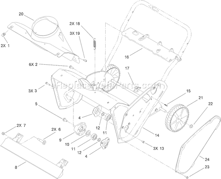Main Frame Assembly Diagram and Parts List for 38587 310000001-310999999 - 2010 Toro Snow Blower