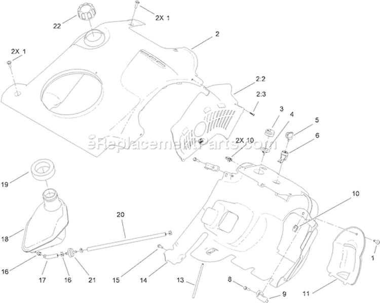 Shroud Assembly Diagram and Parts List for 38587 310000001-310999999 - 2010 Toro Snow Blower