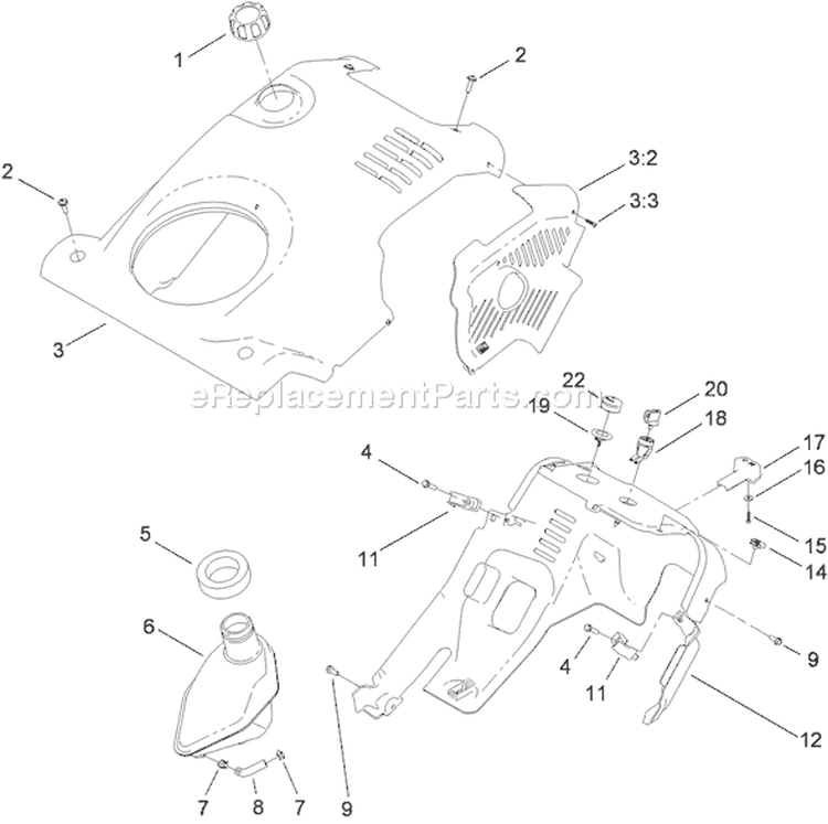 Shroud Assembly Diagram and Parts List for 38588 311000001-311999999 - 2011 Toro Snow Blower