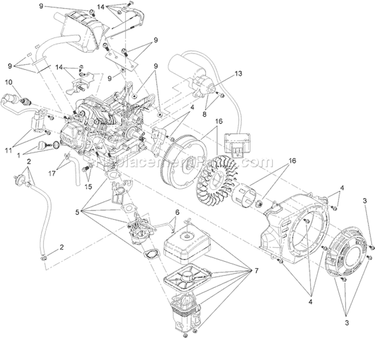 Electric Start Engine Component Assembly Diagram and Parts List for 38589 311000001-311999999 - 2011 Toro Snow Blower