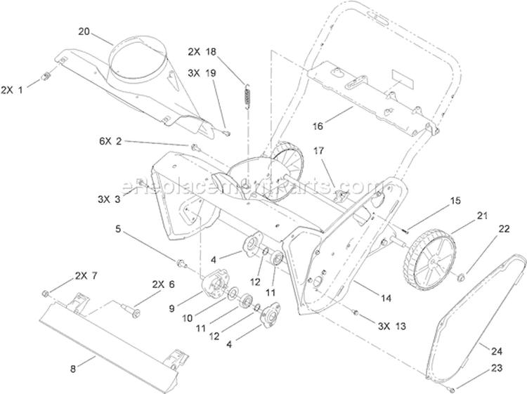 Main Frame Assembly Diagram and Parts List for 38588 311000001-311999999 - 2011 Toro Snow Blower