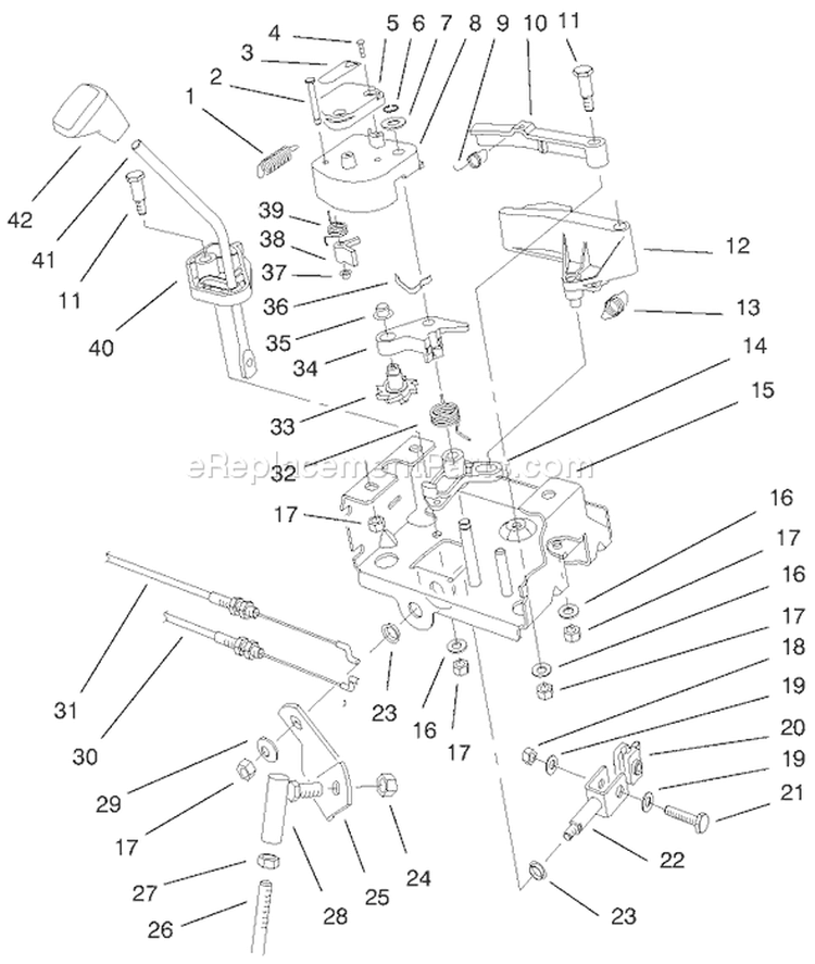 Traction Linkage Assembly Diagram and Parts List for 38590 9900001-9999999 - 1999 Toro Snow Blower