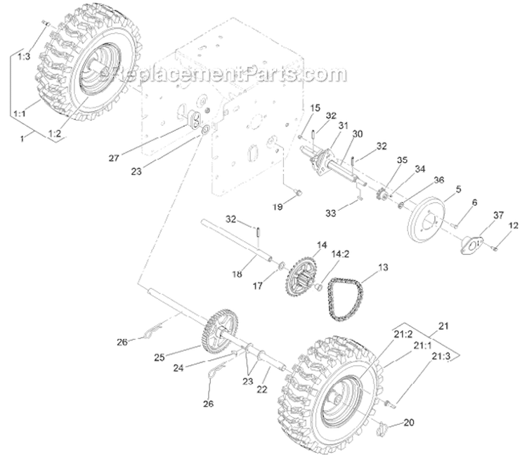 Chain Drive Diagram and Parts List for 38614 312011920-312999999 - 2012 Toro Snow Blower