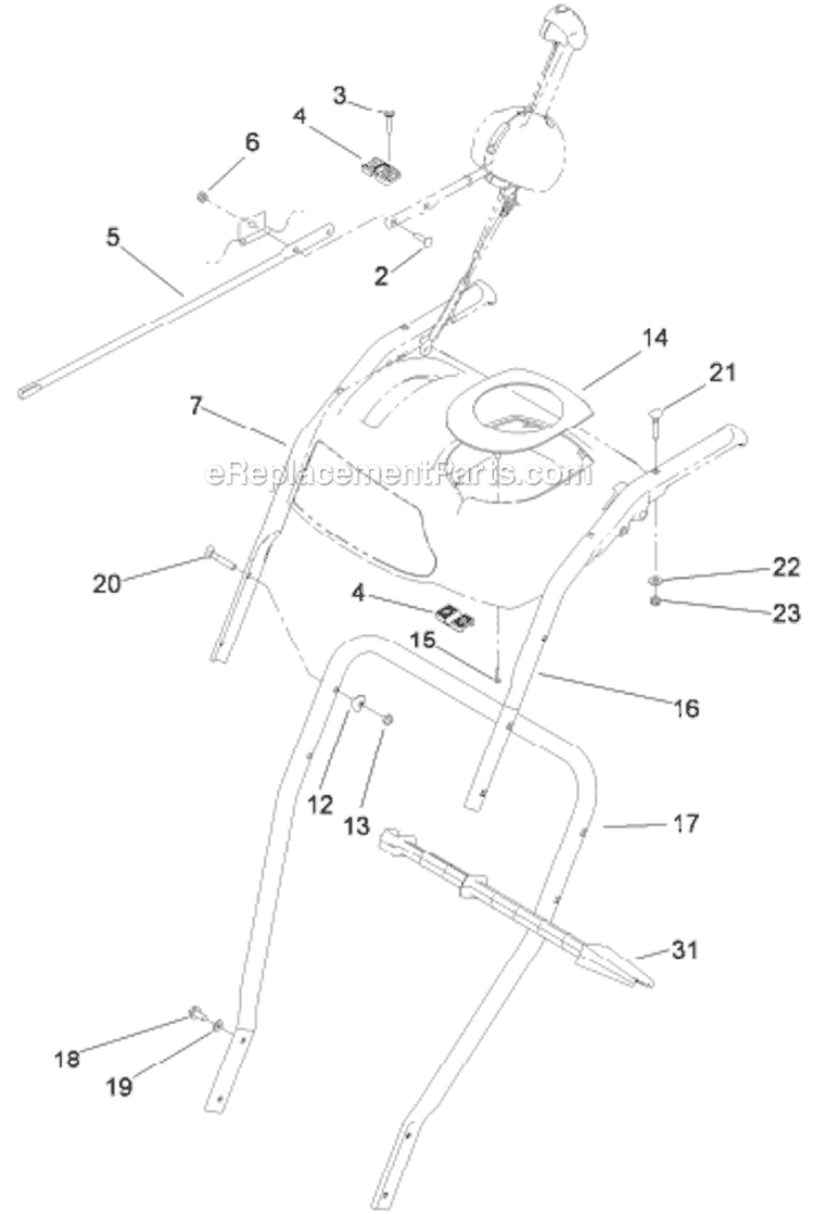 Handle Diagram and Parts List for 38614 312011920-312999999 - 2012 Toro Snow Blower