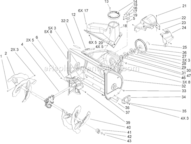 Page B Diagram and Parts List for 38621 250000001-250999999 - 2005 Toro Snow Blower