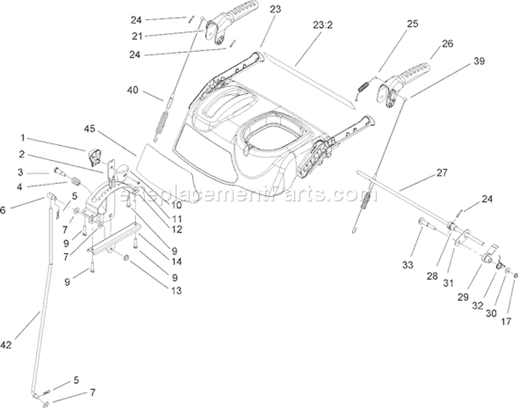 Handle and Control Assembly Diagram and Parts List for 38622 280000001-280999999 - 2008 Toro Snow Blower